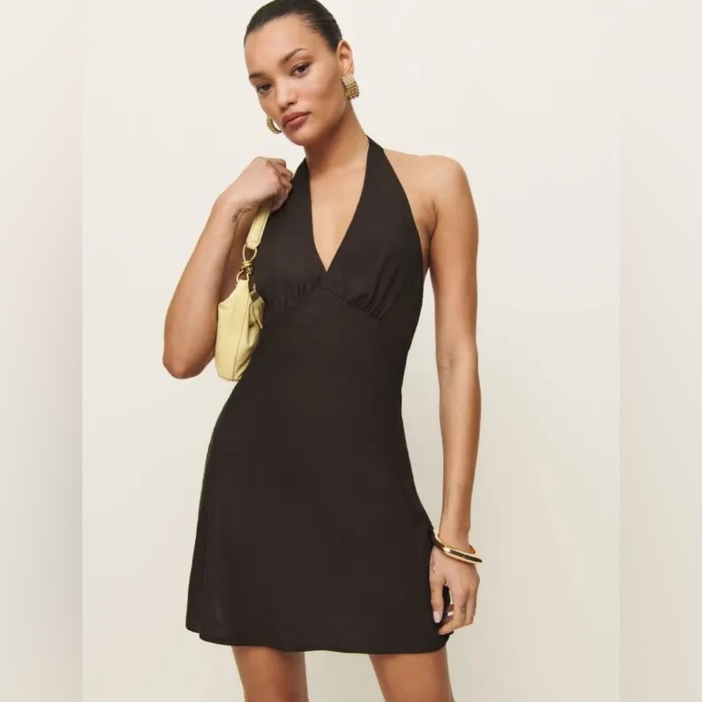 Reformation brown halter mini dress
